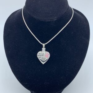 Silver Heart with Pink Paw Pet Cremation Necklace