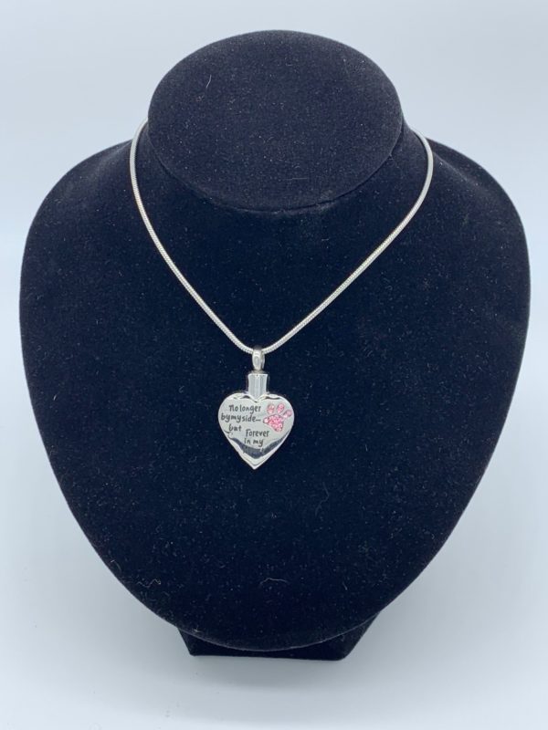Silver Heart with Pink Paw Pet Cremation Necklace