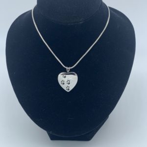 Silver Heart with Black Paws Pet Cremation Necklace