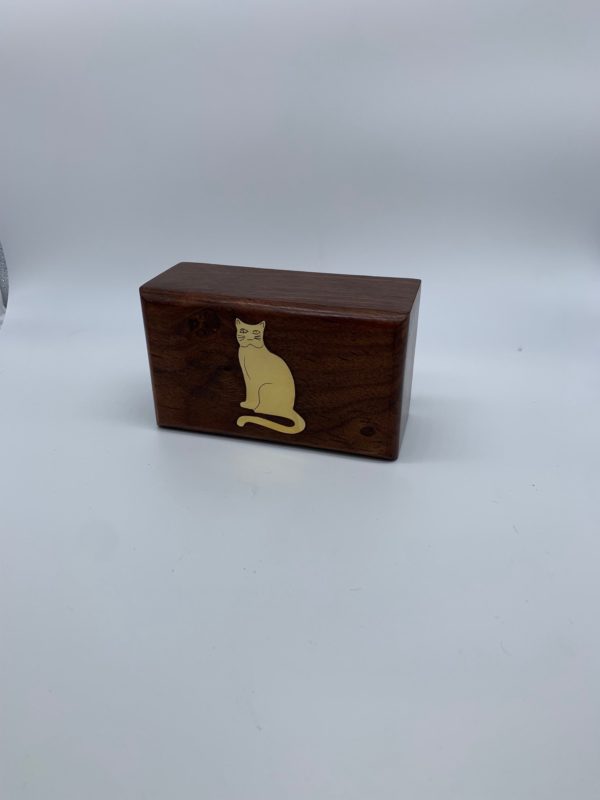 Wooden Urn with Gold Cat