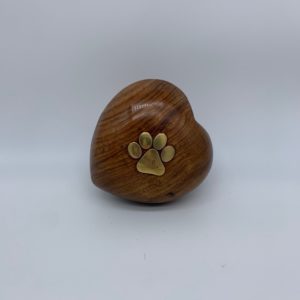 Heart Shaped Wooden Urn with Gold Pawprint