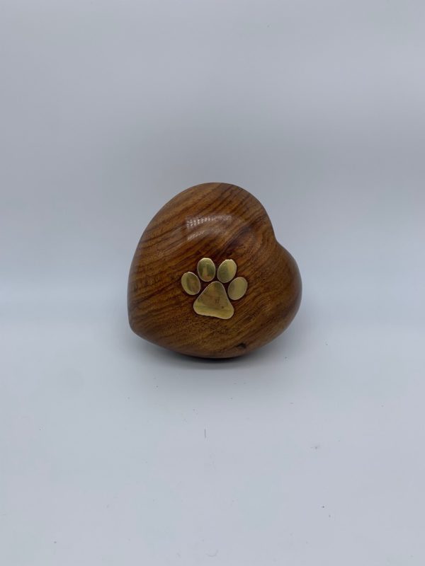 Heart Shaped Wooden Urn with Gold Pawprint